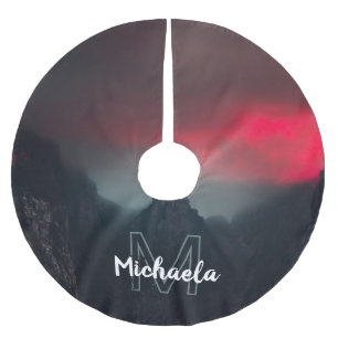 Burning clouds, fog and mountains monogram brushed polyester tree skirt