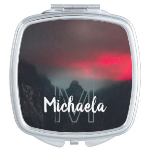 Burning clouds, fog and mountains monogram compact mirror