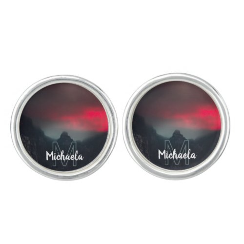 Burning clouds fog and mountains monogram cufflinks