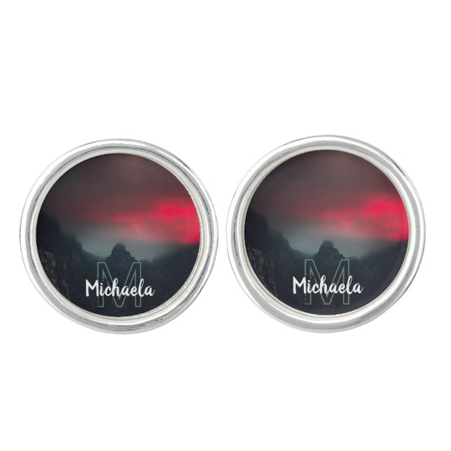 Burning clouds, fog and mountains monogram cufflinks (Front)