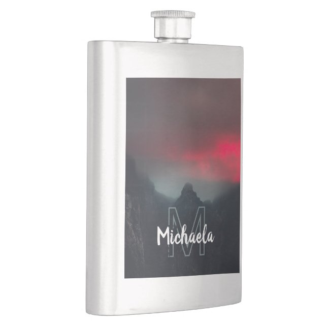 Burning clouds, fog and mountains monogram flask (Right)