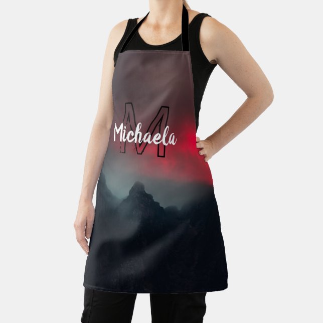 Burning clouds, fog and mountains monogram in sky apron (Insitu)