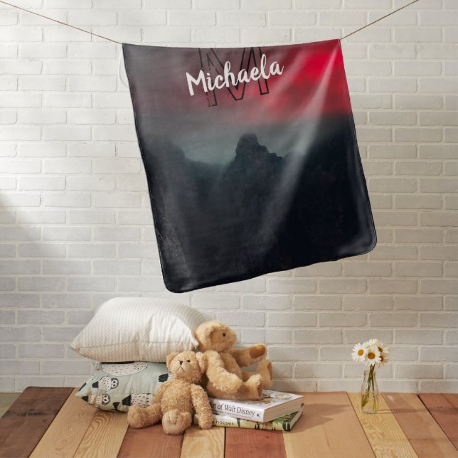 Burning clouds, fog and mountains monogram in sky baby blanket (In Situ)