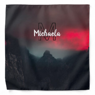 Burning clouds, fog and mountains monogram in sky bandana