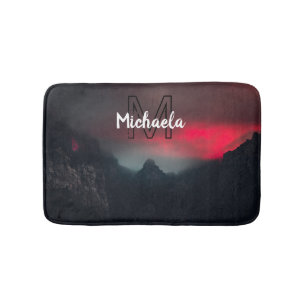 Burning clouds, fog and mountains monogram in sky bath mat