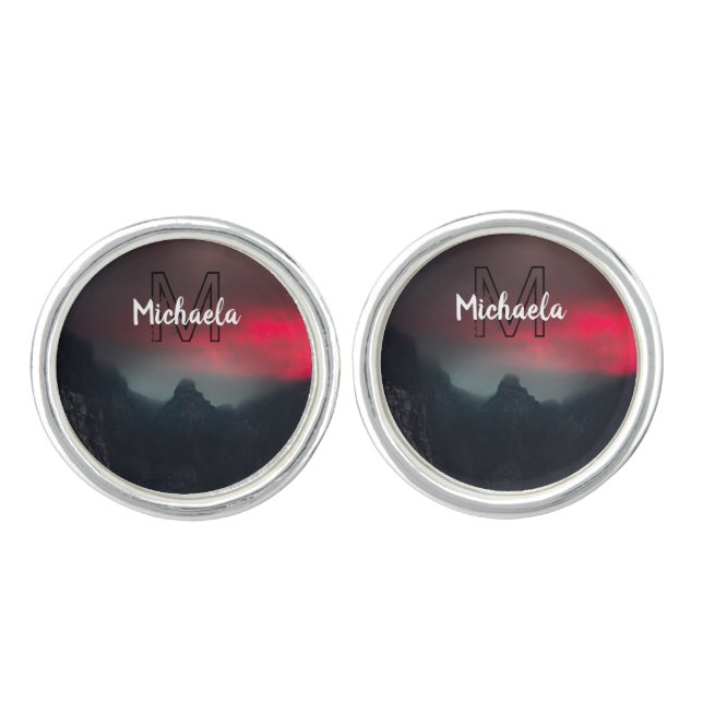 Burning clouds, fog and mountains monogram in sky cufflinks (Front)