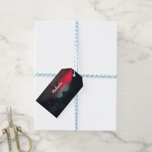 Burning clouds, fog and mountains monogram in sky gift tags