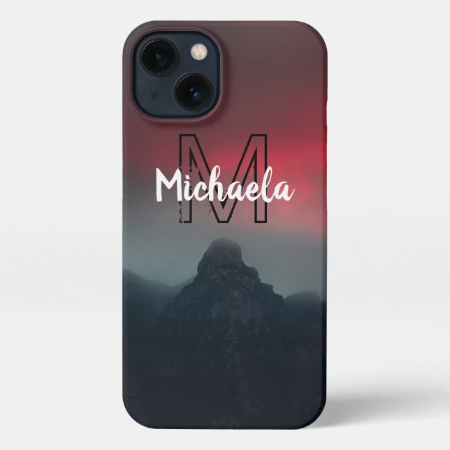 Burning clouds, fog and mountains monogram in sky iPhone case (Back)