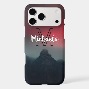 Burning clouds, fog and mountains monogram in sky iPhone 17 pro max case