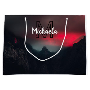 Burning clouds, fog and mountains monogram in sky large gift bag