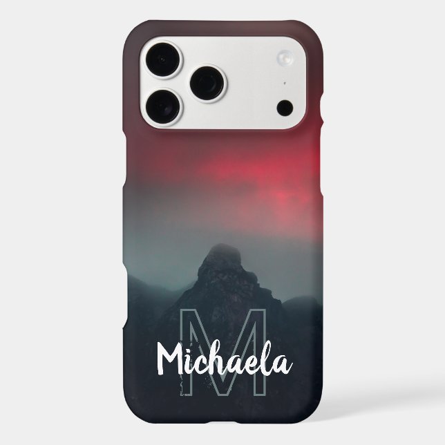 Burning clouds, fog and mountains monogram iPhone case (Back)