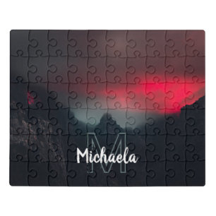 Burning clouds, fog and mountains monogram jigsaw puzzle