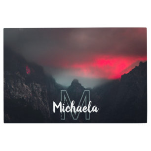 Burning clouds, fog and mountains monogram metal print