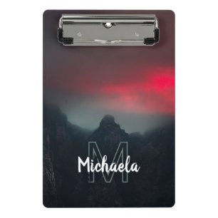 Burning clouds, fog and mountains monogram mini clipboard