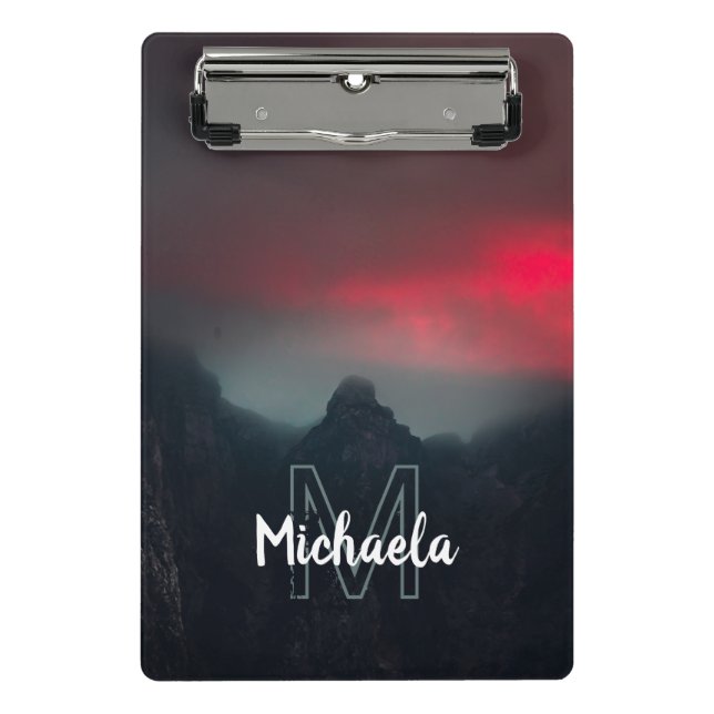 Burning clouds, fog and mountains monogram mini clipboard (Front)