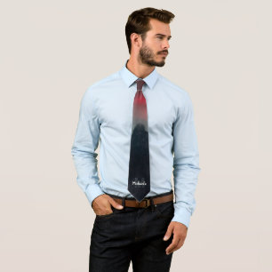 Burning clouds, fog and mountains monogram neck tie