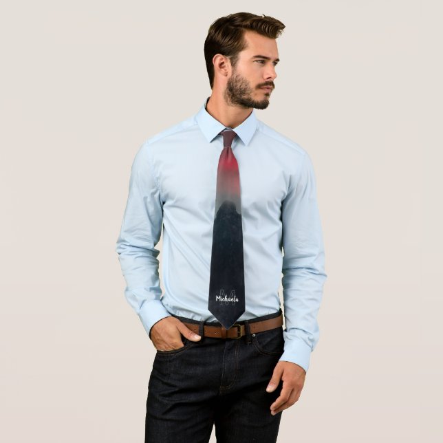 Burning clouds, fog and mountains monogram neck tie (In Situ)