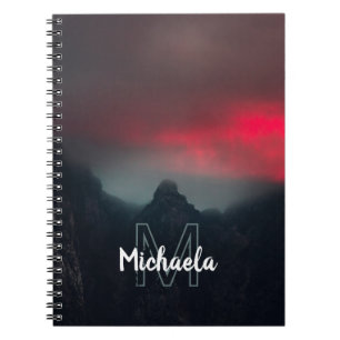 Burning clouds, fog and mountains monogram notebook