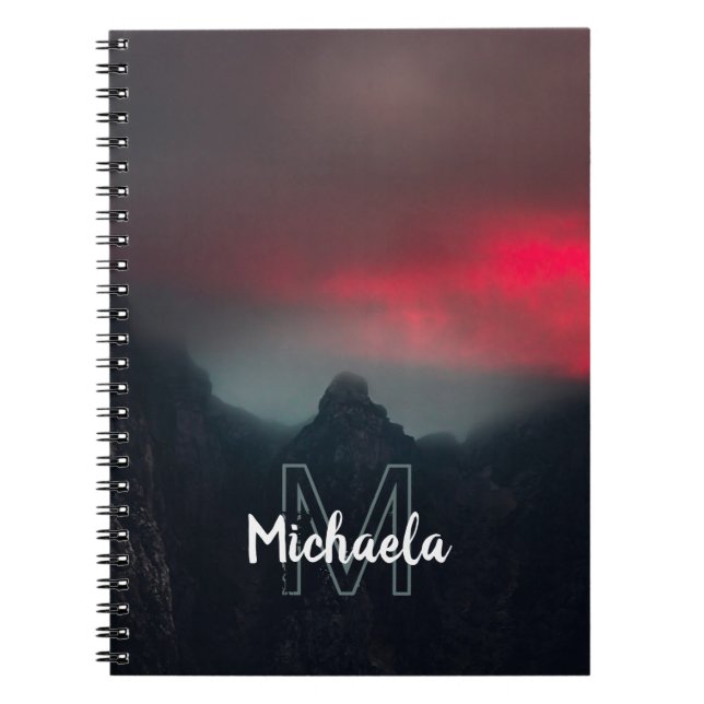 Burning clouds, fog and mountains monogram notebook (Front)