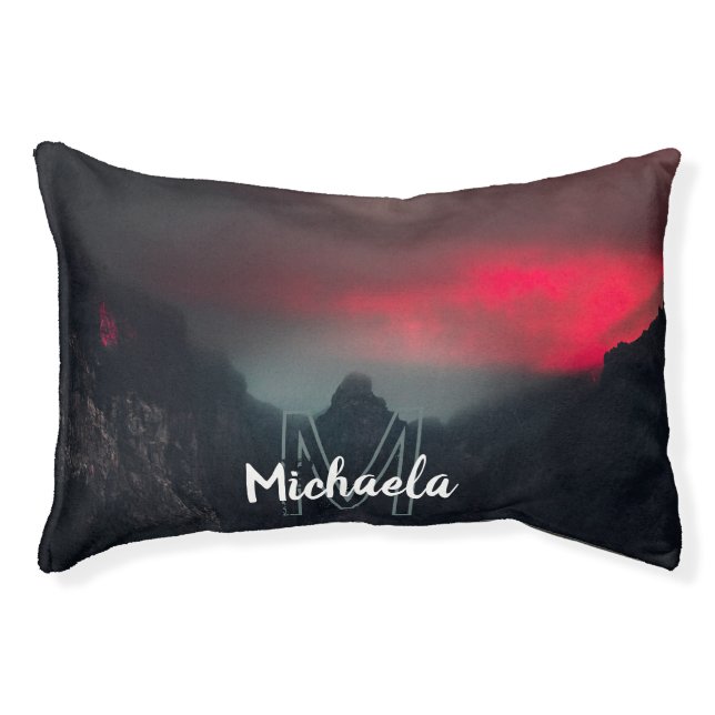 Burning clouds, fog and mountains monogram pet bed (Front)