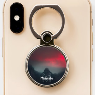 Burning clouds, fog and mountains monogram phone ring stand