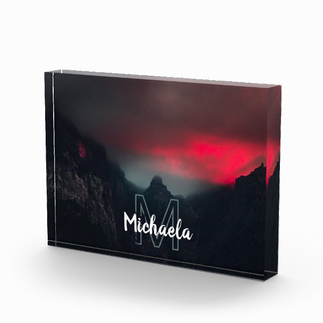 Burning clouds, fog and mountains monogram photo block (Right)
