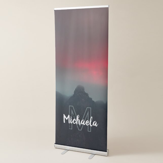 Burning clouds, fog and mountains monogram retractable banner (3/4)