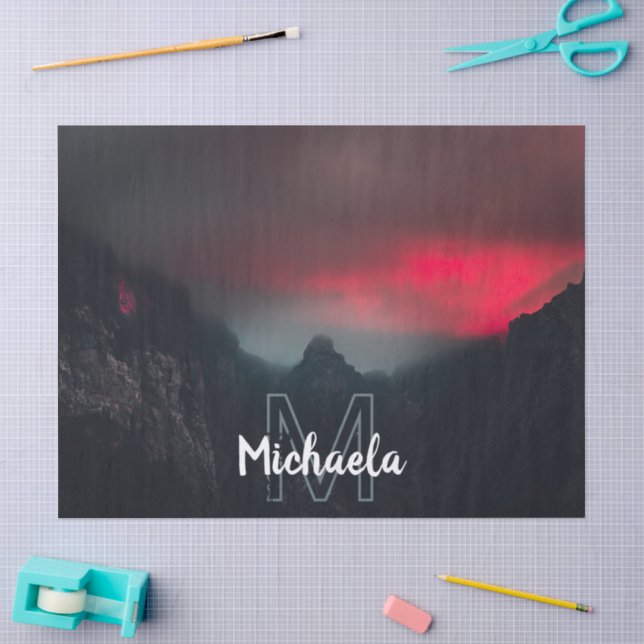 Burning clouds, fog and mountains monogram tissue paper (Craft)