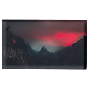 Burning clouds, fog and mountains place card holder