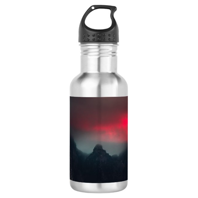 Burning clouds, fog and mountains stainless steel water bottle (Front)