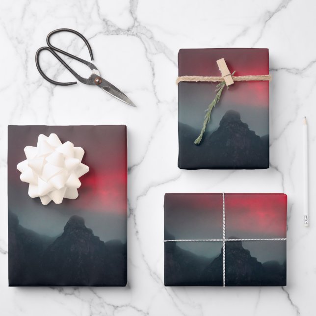 Burning clouds, fog and mountains wrapping paper sheets (Front)