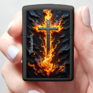 Burning Cross Angel Wings Design Zippo Lighter
