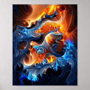 Burning Fire and Ice Spiral Fractal Art Poster
