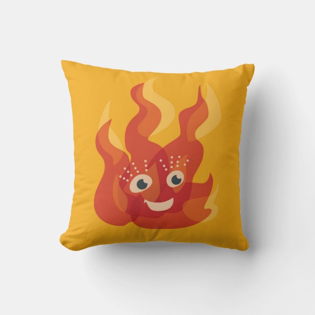 Burning Fire Flame Happy Character Throw Pillow (Front)