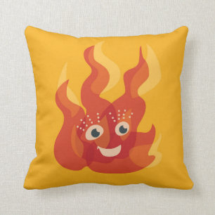 Burning Fire Flame Happy Character Throw Pillow