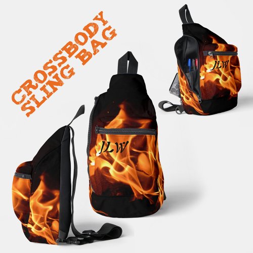 Burning Fire Photographic Flames Black Sling Bag