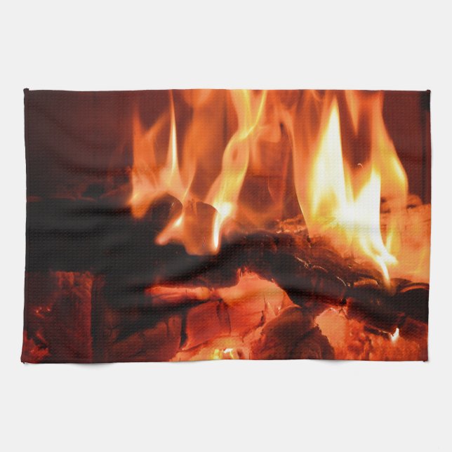 Burning Fireplace Flames I Kitchen Towel (Horizontal)