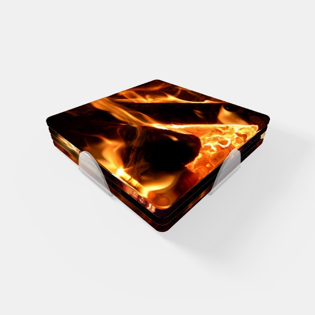 Burning Fireplace Logs Coaster Set (Set)