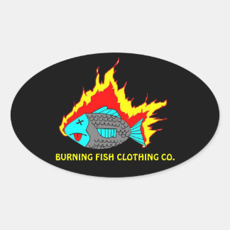 BURNING FISH LOGO OVAL STICKER