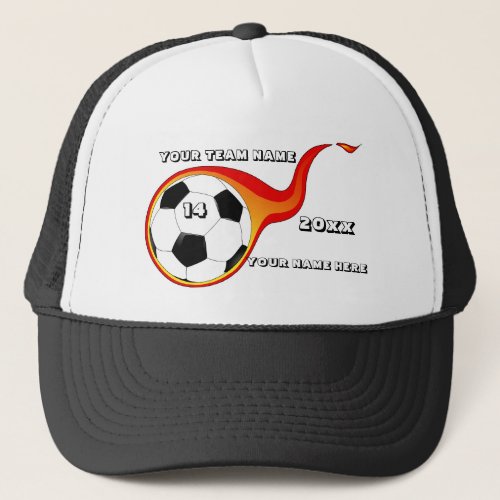 Burning flame soccer ball trucker hat