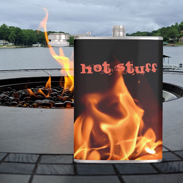 Burning Flames on Black and Orange Customizable Flask (Creator Uploaded)