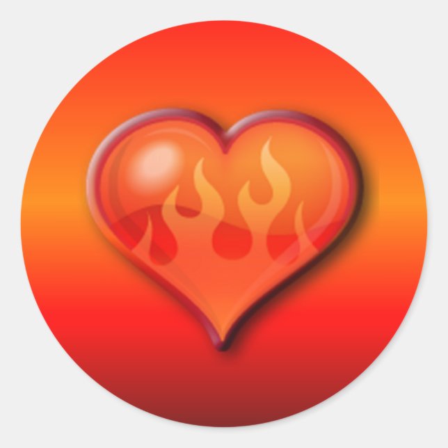 Burning Flaming Heart Classic Round Sticker (Front)