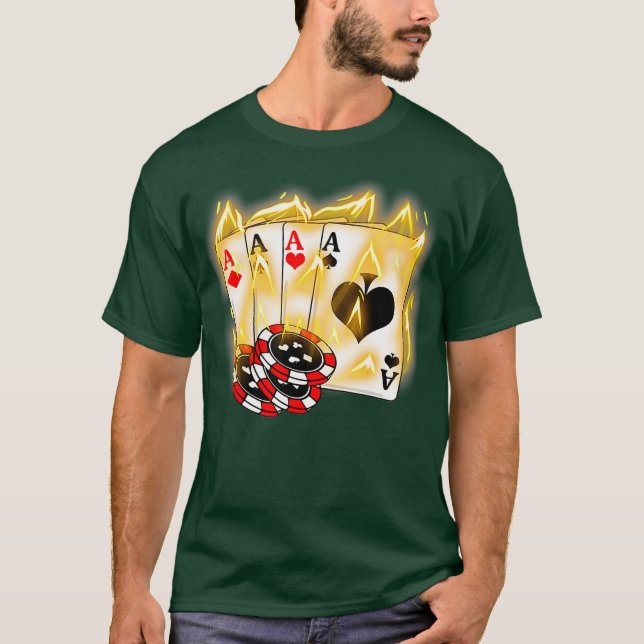 Burning Four Aces Poker Cool Quad Aces Poker T-Shirt (Front)