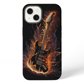 Burning Guitar Black AI Art iPhone 13 Case