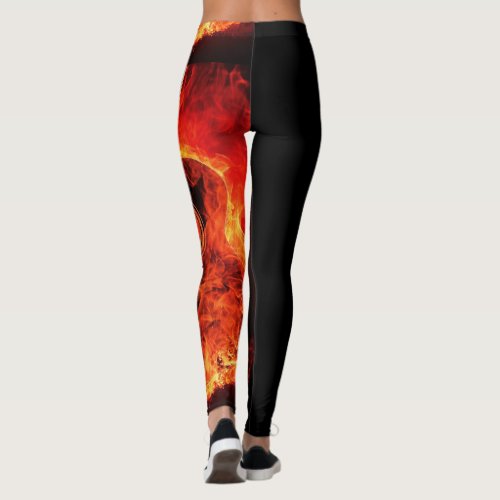 Burning Guitar Flames Fire Music Orange Black Leggings