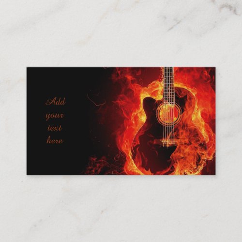Burning Guitar Orange Flames Music Business Cards