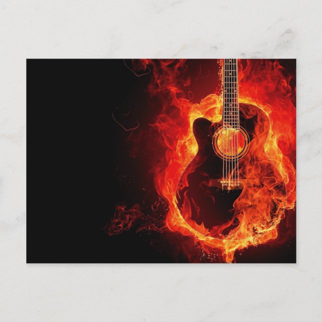 Burning Guitar, Orange Flames Music Rock Band Postcard (Front)