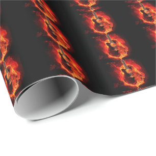 Burning Guitar, Orange Flames Music Rock Band Wrapping Paper