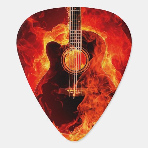Burning Guitar Pick Brown Orange Flames Guitarist
