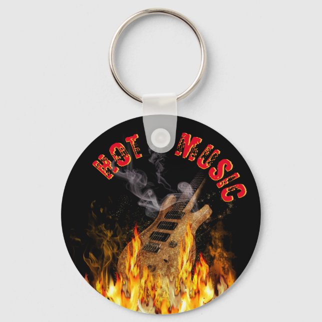 Burning Guitar w/our your text Keychain (Front)